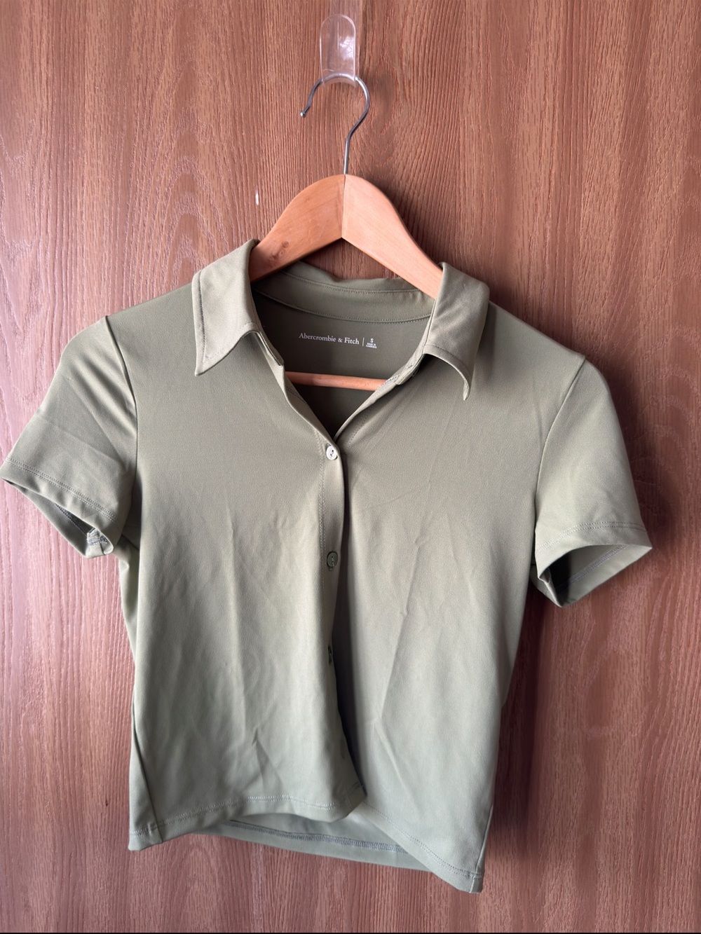 Abercrombie & Fitch Olive Green Stretch Button Front Collared Top